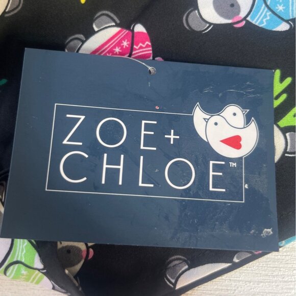 Zoe Chloe Panda Print Scrub Top Shirt Womens Small New Black Multicolor - Picture 10 of 10